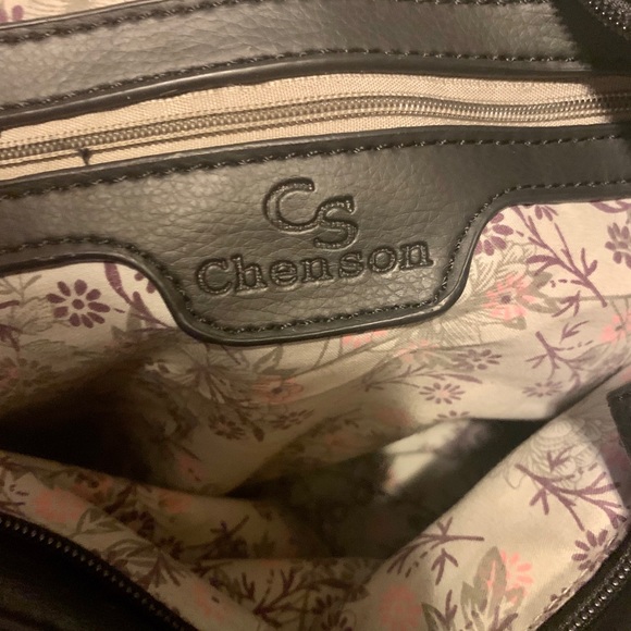 Chenson Black 3 Section Purse Pretty Floral Lining - Picture 6 of 7